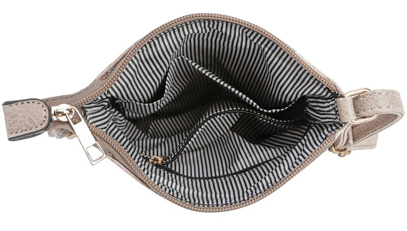 DELUXITY | Crossbody Purse Bag | Functional Multi Pocket Double Zipper Purse | Adjustable Strap | Medium Size Purse | Taupe - Image 5